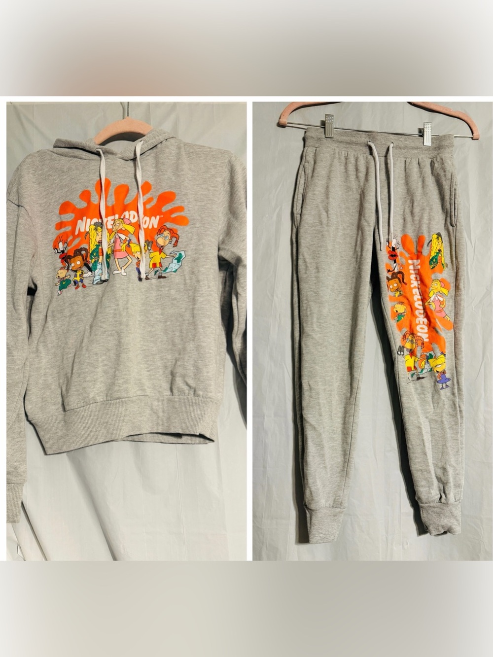 Nickelodeon Character Graphic Hoodie & Jogger Sweatpants Set Gray XS/S